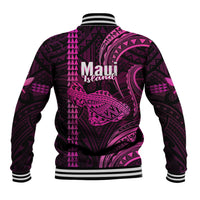 Polynesian Pride Hawaiian Islands Baseball Jacket Maui Map Pink Kanaka With Kakau LT14 - Polynesian Pride