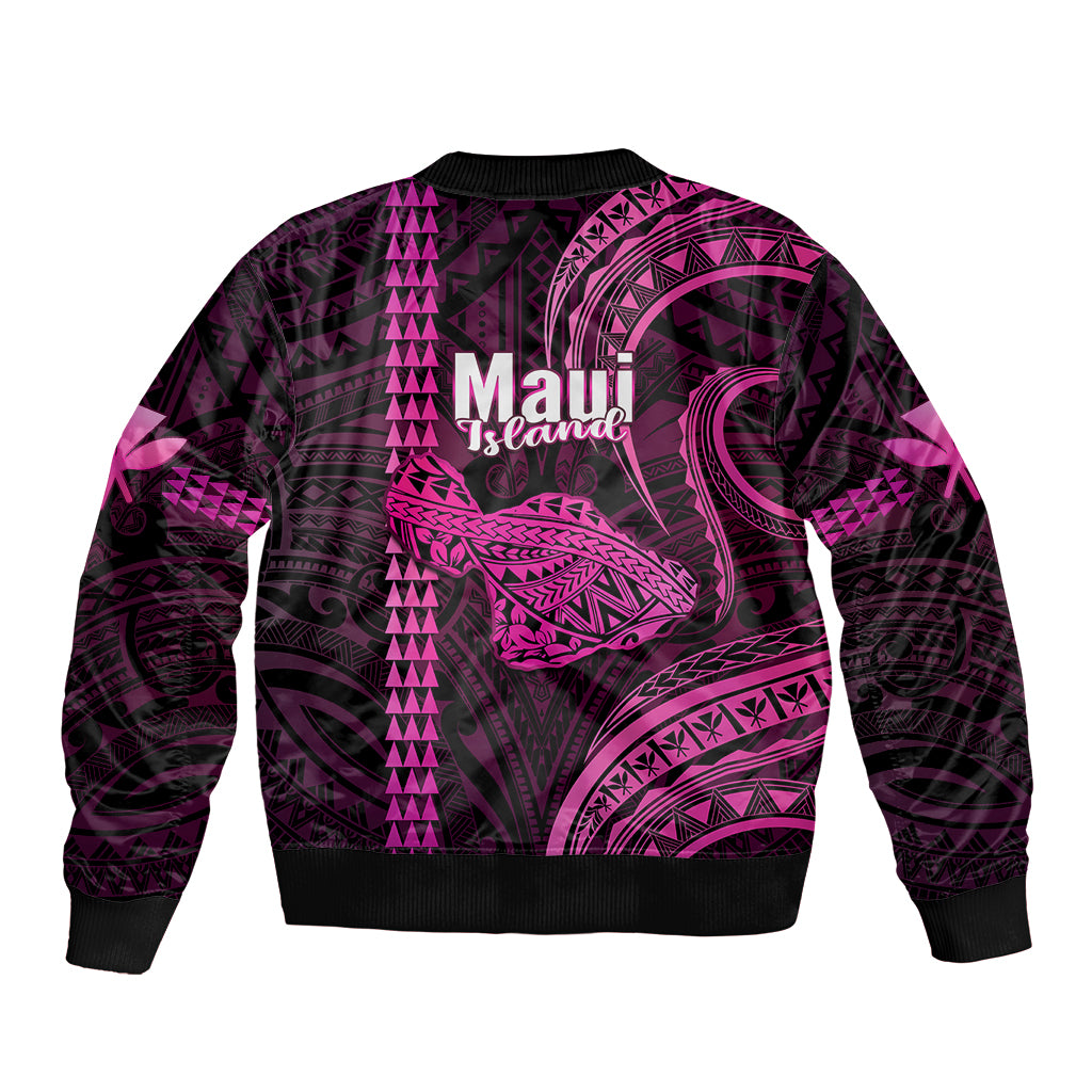 Polynesian Pride Hawaiian Islands Bomber Jacket Maui Map Pink Kanaka With Kakau LT14 - Polynesian Pride