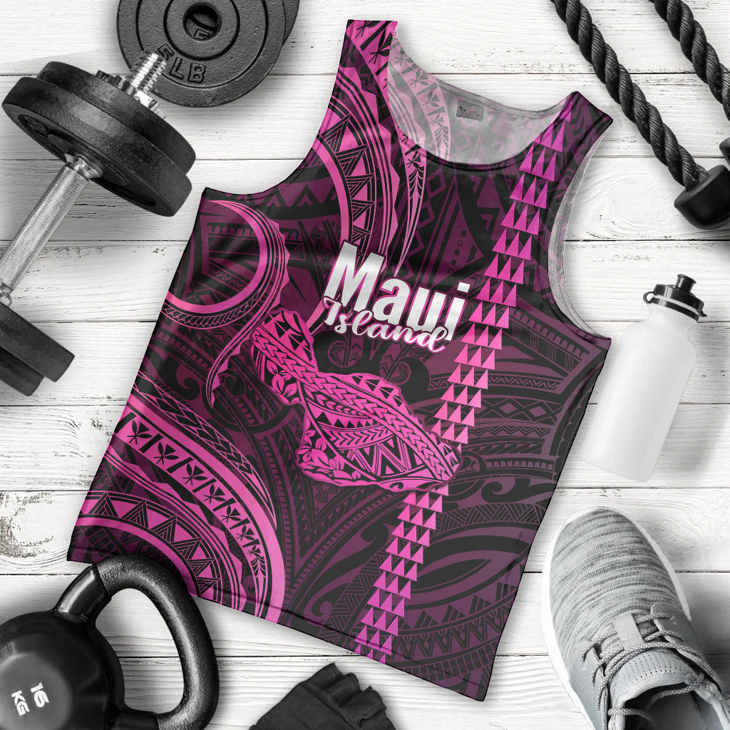 Polynesian Pride Hawaiian Islands Men Tank Top Maui Map Pink Kanaka With Kakau LT14 Pink - Polynesian Pride