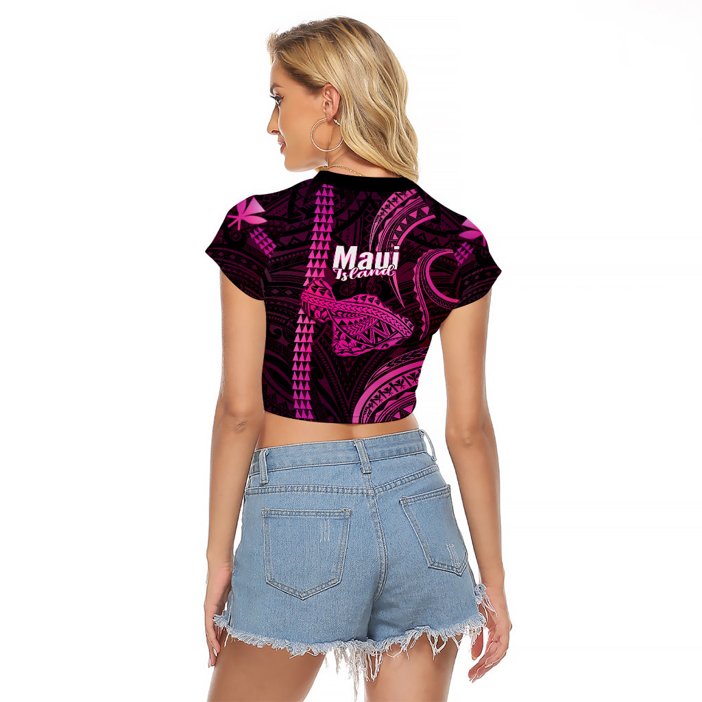Polynesian Pride Hawaiian Islands Raglan Cropped T Shirt Maui Map Pink Kanaka With Kakau LT14 - Polynesian Pride