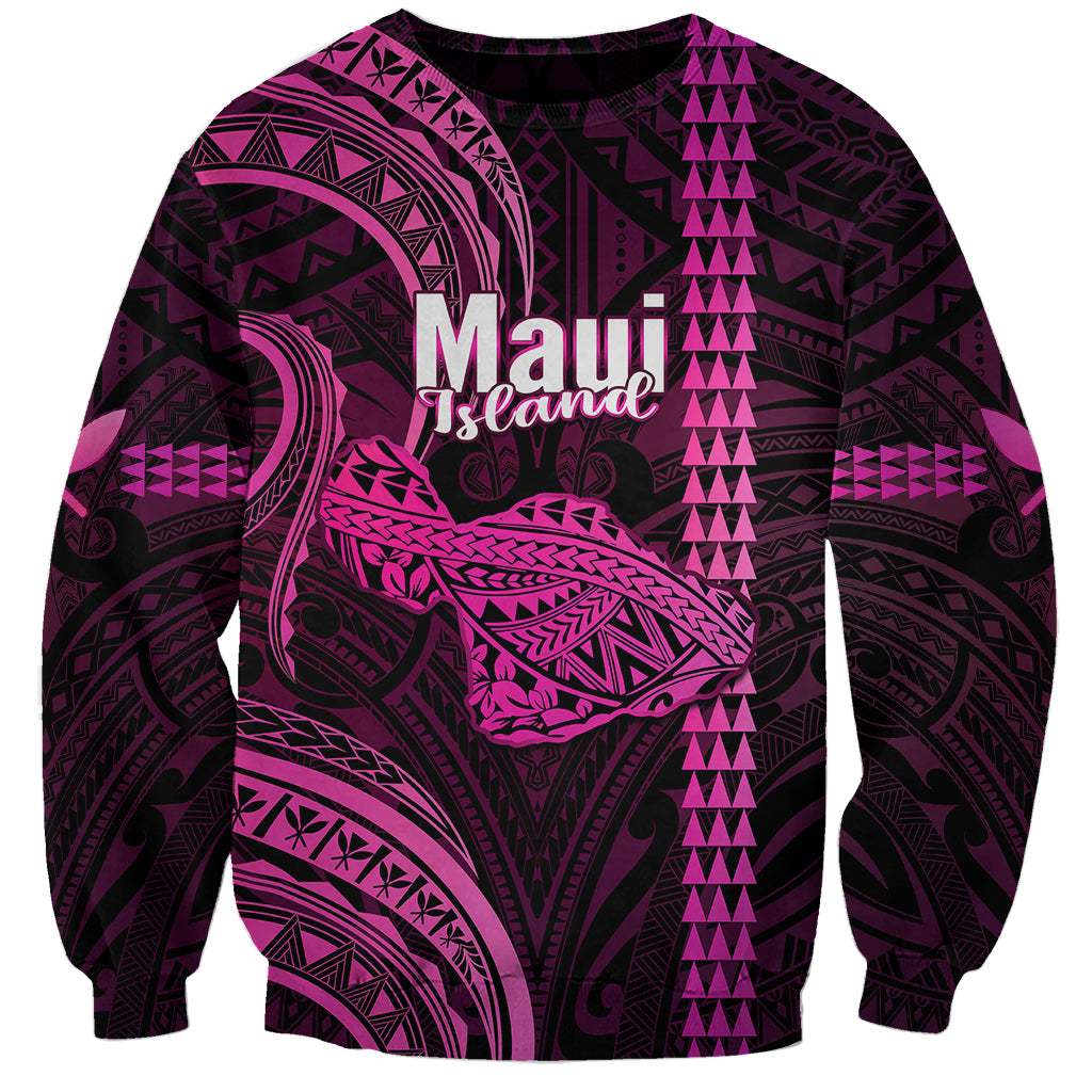 Polynesian Pride Hawaiian Islands Sweatshirt Maui Map Pink Kanaka With Kakau LT14 Unisex Pink - Polynesian Pride