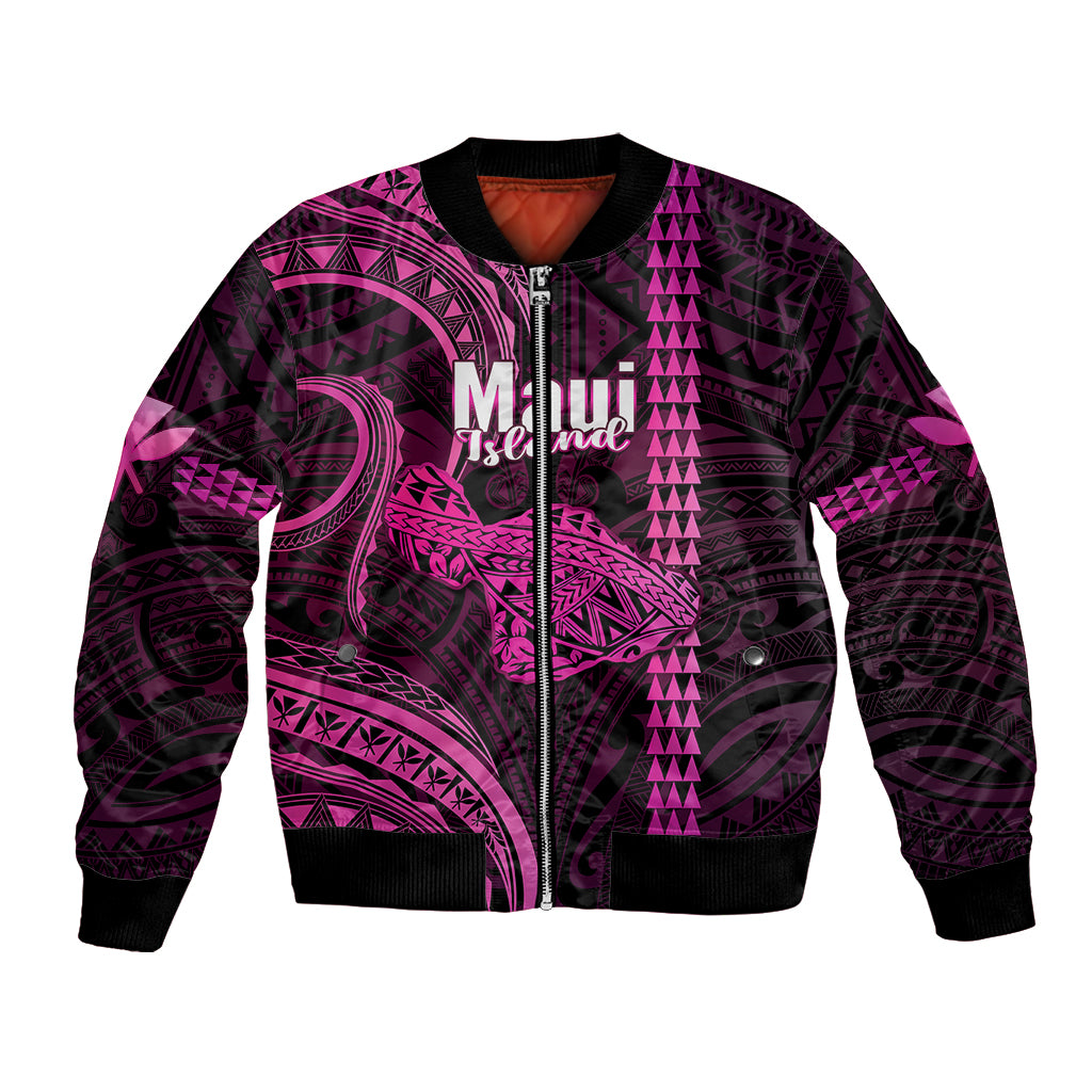 Personalised Hawaiian Islands Bomber Jacket Maui Map Pink Kanaka With Kakau LT14 Unisex Pink - Polynesian Pride