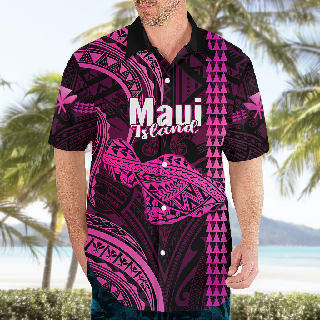 Personalised Hawaiian Islands Hawaiian Shirt Maui Map Pink Kanaka With Kakau LT14 - Polynesian Pride