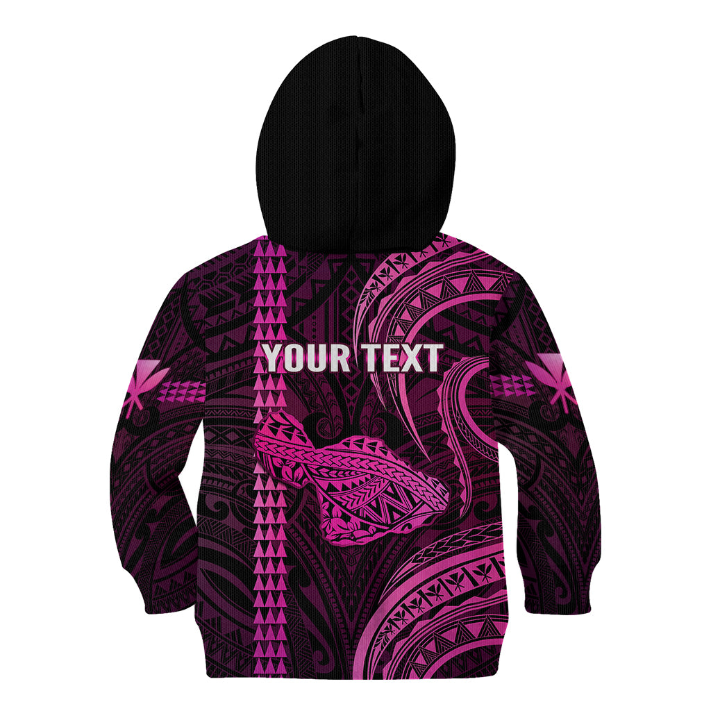 Personalised Hawaiian Islands Kid Hoodie Maui Map Pink Kanaka With Kakau LT14 - Polynesian Pride