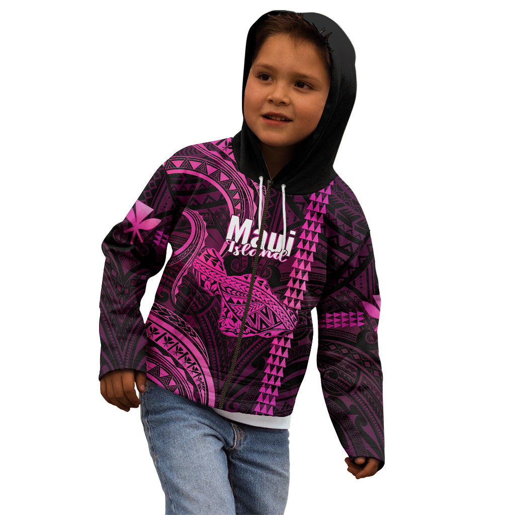 Personalised Hawaiian Islands Kid Hoodie Maui Map Pink Kanaka With Kakau LT14 - Polynesian Pride