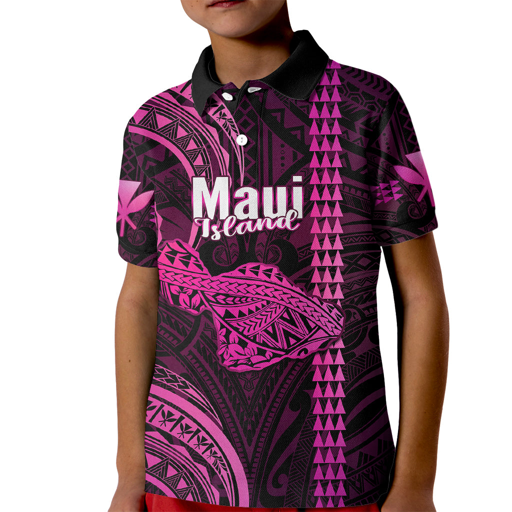 Personalised Hawaiian Islands Kid Polo Shirt Maui Map Pink Kanaka With Kakau LT14 Kid Pink - Polynesian Pride