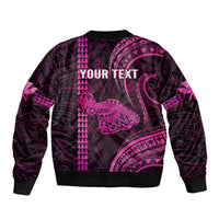 Personalised Hawaiian Islands Sleeve Zip Bomber Jacket Maui Map Pink Kanaka With Kakau LT14 - Polynesian Pride