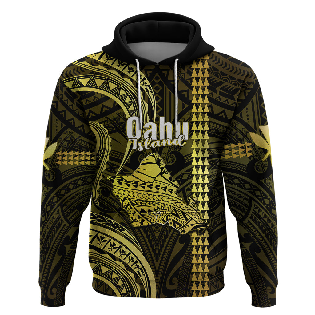 Polynesian Pride Hawaiian Islands Hoodie Oahu Map Yellow Kanaka With Kakau LT14 Yellow - Polynesian Pride