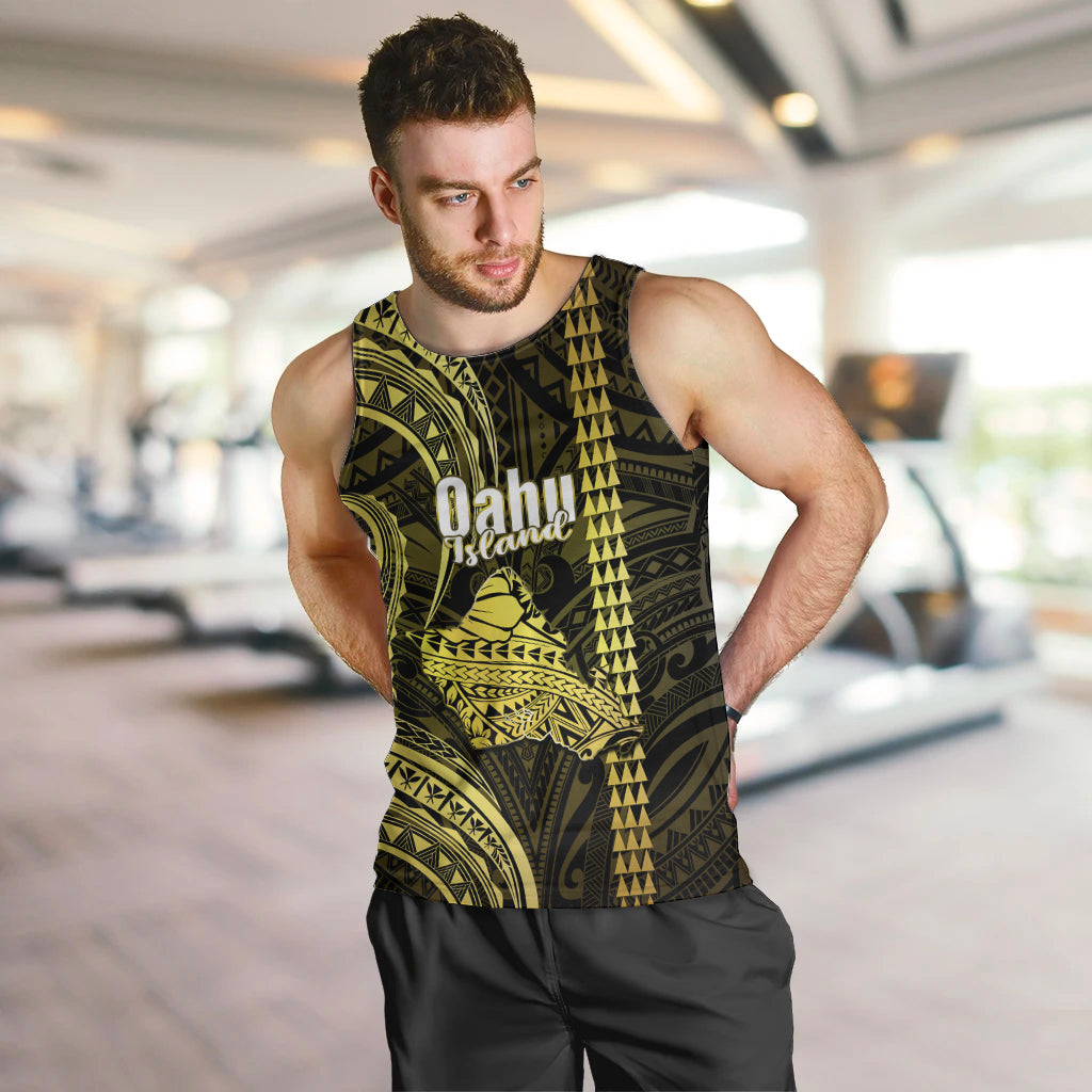 Polynesian Pride Hawaiian Islands Men Tank Top Oahu Map Yellow Kanaka With Kakau LT14 - Polynesian Pride