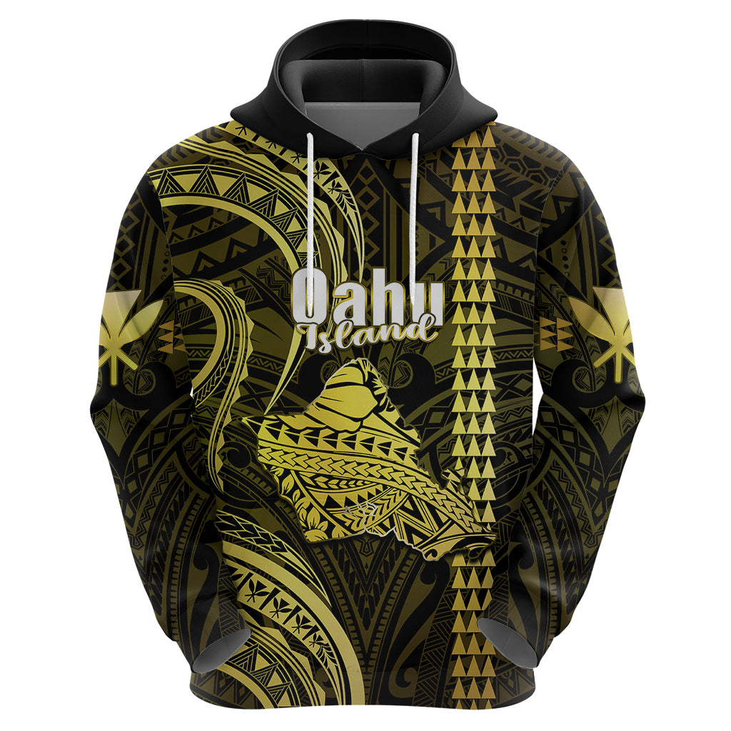 Custom Hawaiian Islands Hoodie Oahu Map Yellow Kanaka With Kakau LT14 - Polynesian Pride