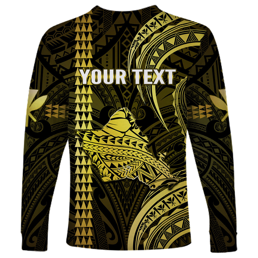 Personalised Hawaiian Islands Long Sleeve Shirt Oahu Map Yellow Kanaka With Kakau LT14 - Polynesian Pride