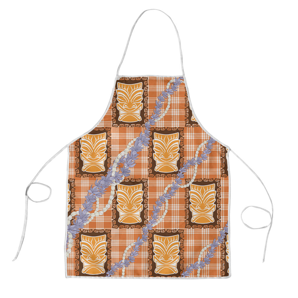 Aloha Hawaii Tiki Palaka Motifs Apron Honohono Lei Orange Elegant Vibes