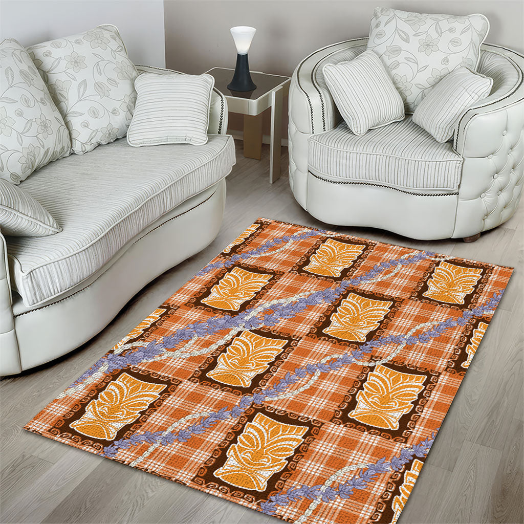 Aloha Hawaii Tiki Palaka Motifs Area Rug Honohono Lei Orange Elegant Vibes