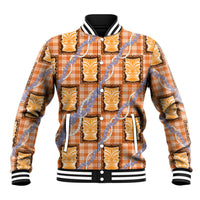 Aloha Hawaii Tiki Palaka Motifs Baseball Jacket Honohono Lei Orange Elegant Vibes