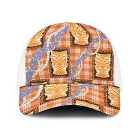 Aloha Hawaii Tiki Palaka Motifs Baseball Net Cap Honohono Lei Orange Elegant Vibes LT14 One Size White Orange - Polynesian Pride