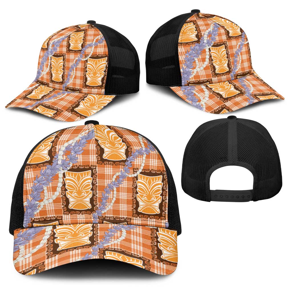 Aloha Hawaii Tiki Palaka Motifs Baseball Net Cap Honohono Lei Orange Elegant Vibes LT14 - Polynesian Pride