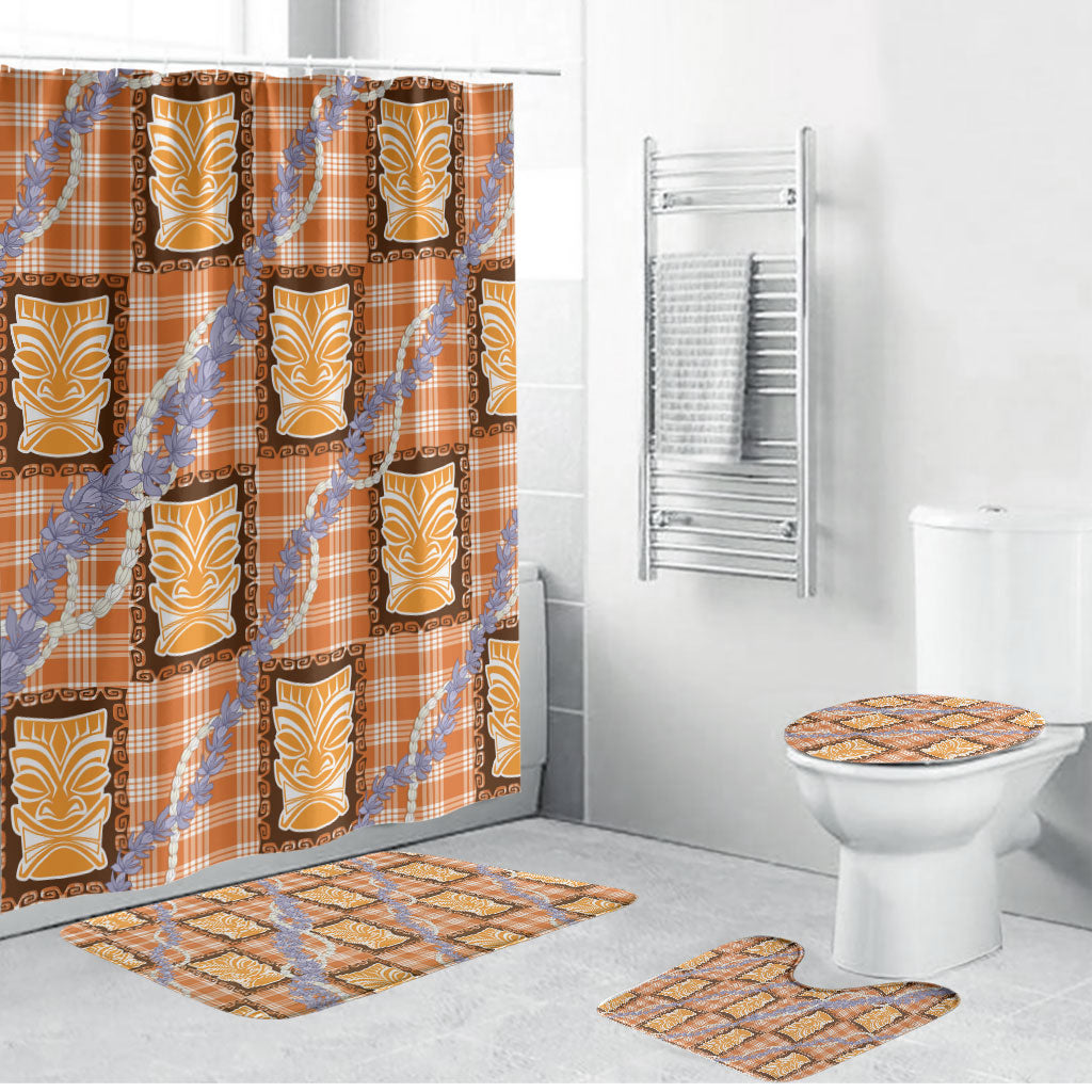 Aloha Hawaii Tiki Palaka Motifs Bathroom Set Honohono Lei Orange Elegant Vibes