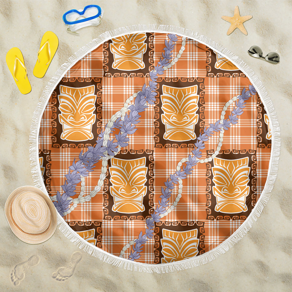 Aloha Hawaii Tiki Palaka Motifs Beach Blanket Honohono Lei Orange Elegant Vibes