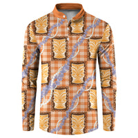 Aloha Hawaii Tiki Palaka Motifs Button Sweatshirt Honohono Lei Orange Elegant Vibes