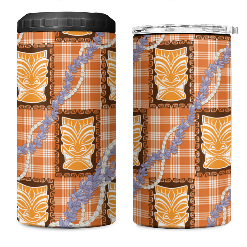 Aloha Hawaii Tiki Palaka Motifs 4 in 1 Can Cooler Tumbler Honohono Lei Orange Elegant Vibes LT14 One Size: 16 oz Orange - Polynesian Pride