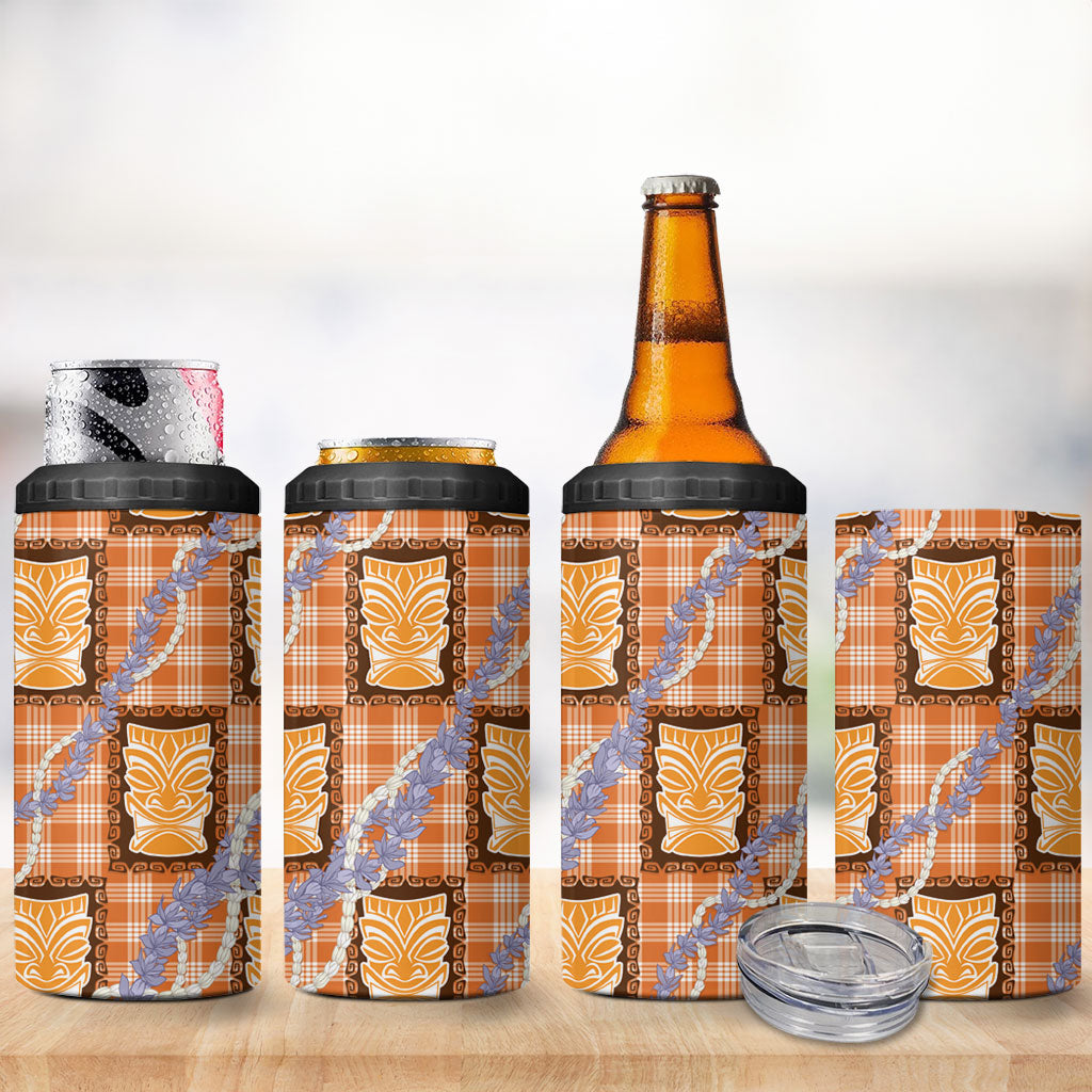 Aloha Hawaii Tiki Palaka Motifs 4 in 1 Can Cooler Tumbler Honohono Lei Orange Elegant Vibes LT14 - Polynesian Pride
