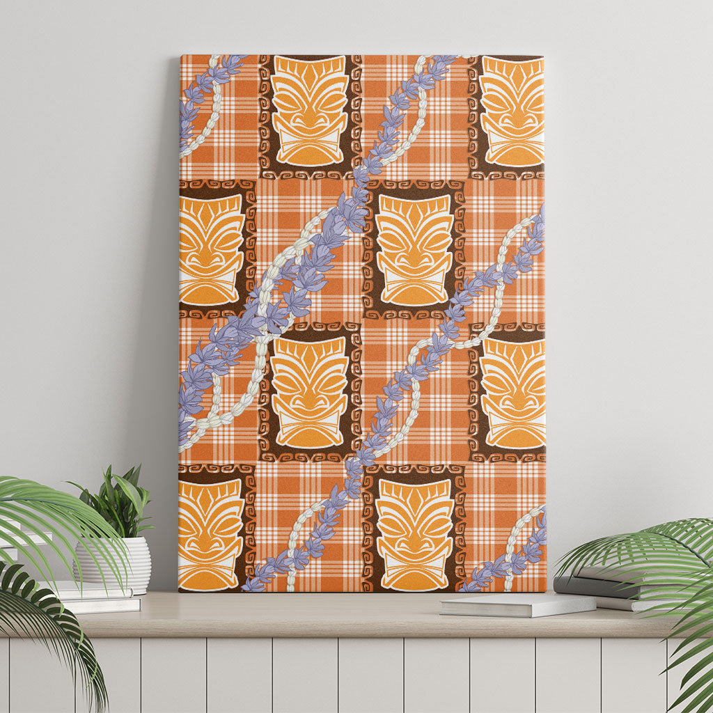 Aloha Hawaii Tiki Palaka Motifs Canvas Wall Art Honohono Lei Orange Elegant Vibes