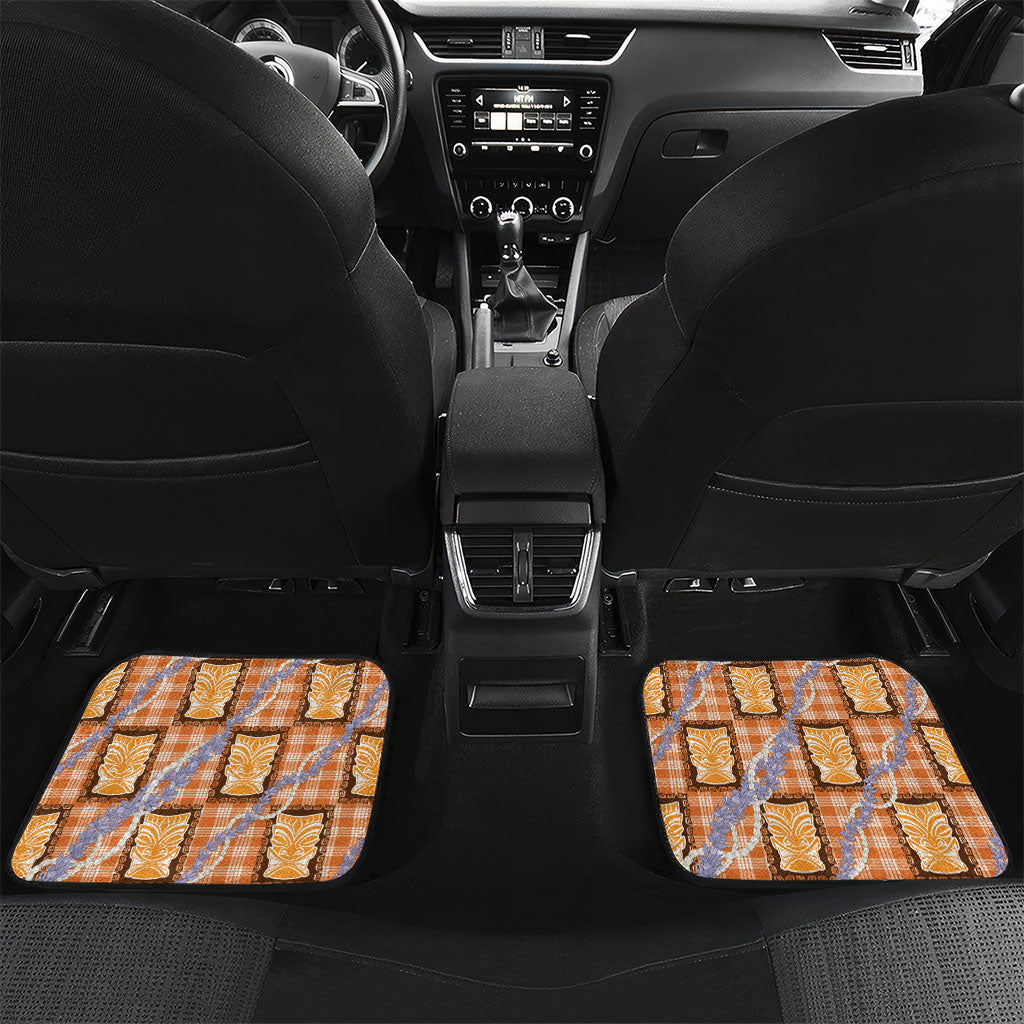 Aloha Hawaii Tiki Palaka Motifs Car Mats Honohono Lei Orange Elegant Vibes