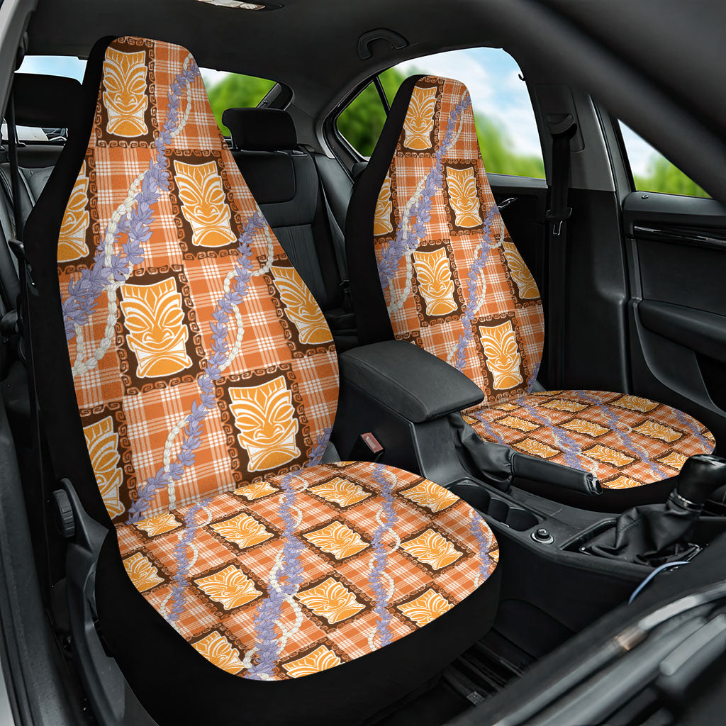 Aloha Hawaii Tiki Palaka Motifs Car Seat Cover Honohono Lei Orange Elegant Vibes LT14 One Size Orange - Polynesian Pride