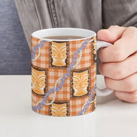 Aloha Hawaii Tiki Palaka Motifs Ceramic Mug Honohono Lei Orange Elegant Vibes