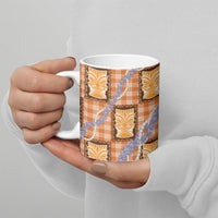 Aloha Hawaii Tiki Palaka Motifs Ceramic Mug Honohono Lei Orange Elegant Vibes