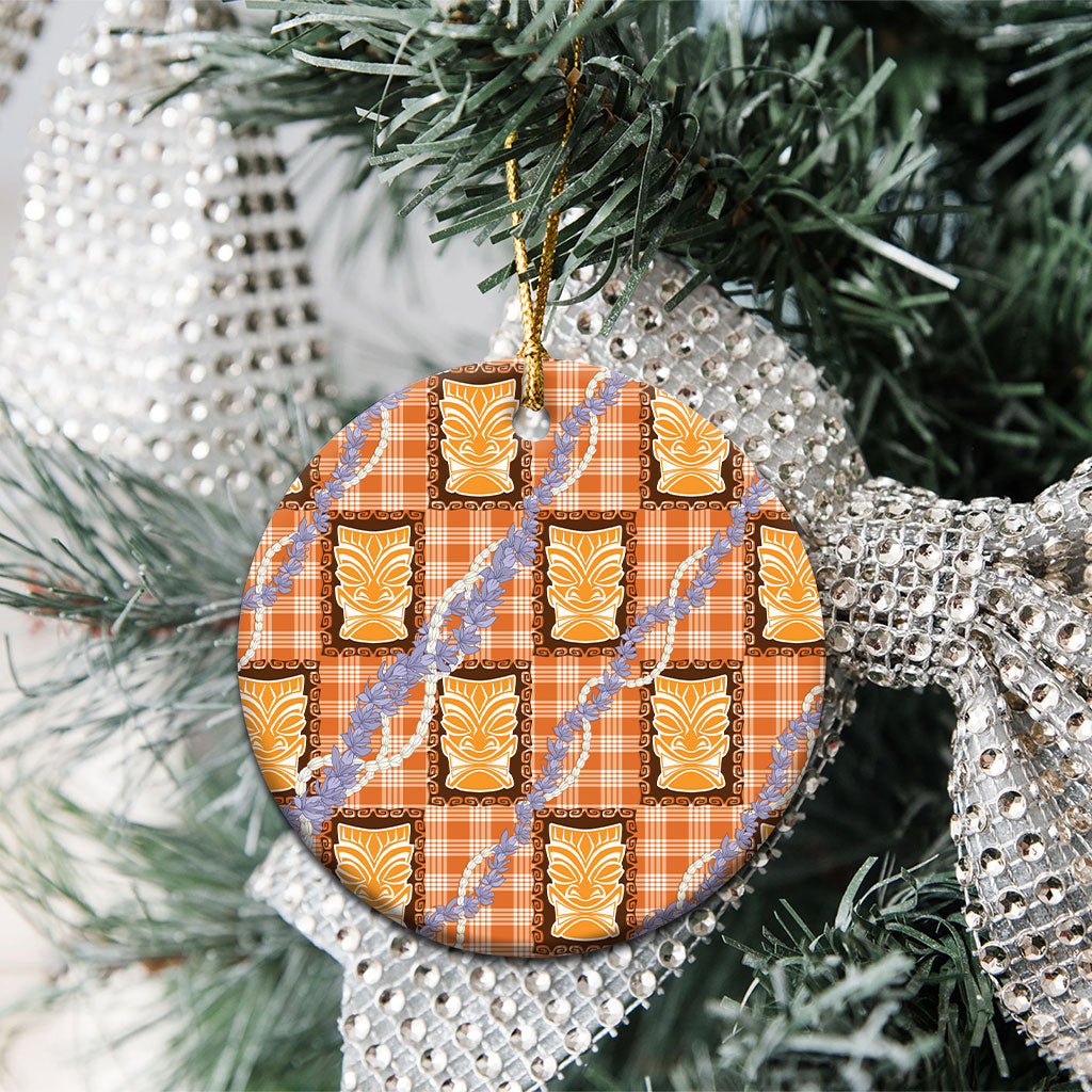 Aloha Hawaii Tiki Palaka Motifs Ceramic Ornament Honohono Lei Orange Elegant Vibes LT14 - Polynesian Pride