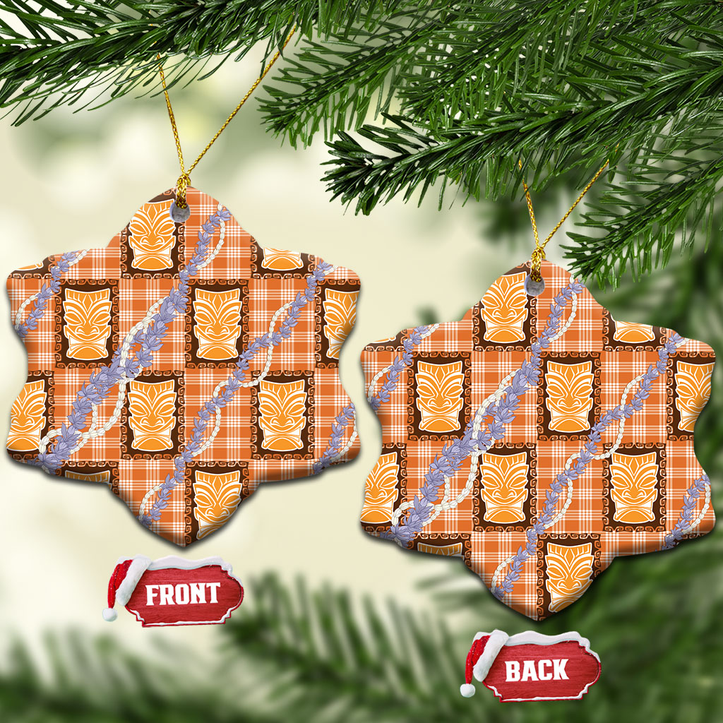 Aloha Hawaii Tiki Palaka Motifs Ceramic Ornament Honohono Lei Orange Elegant Vibes LT14 Snow Flake Orange - Polynesian Pride