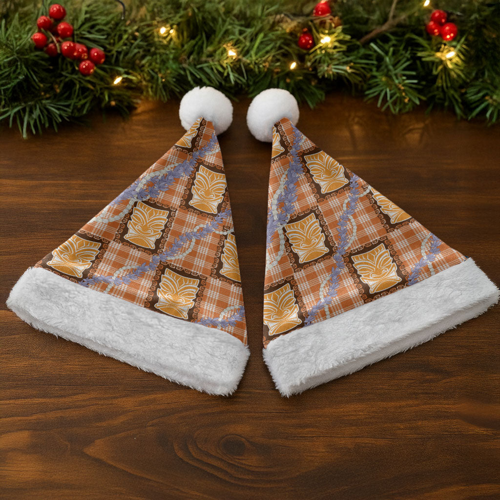 Aloha Hawaii Tiki Palaka Motifs Christmas Santa Hat Honohono Lei Orange Elegant Vibes LT14 - Polynesian Pride