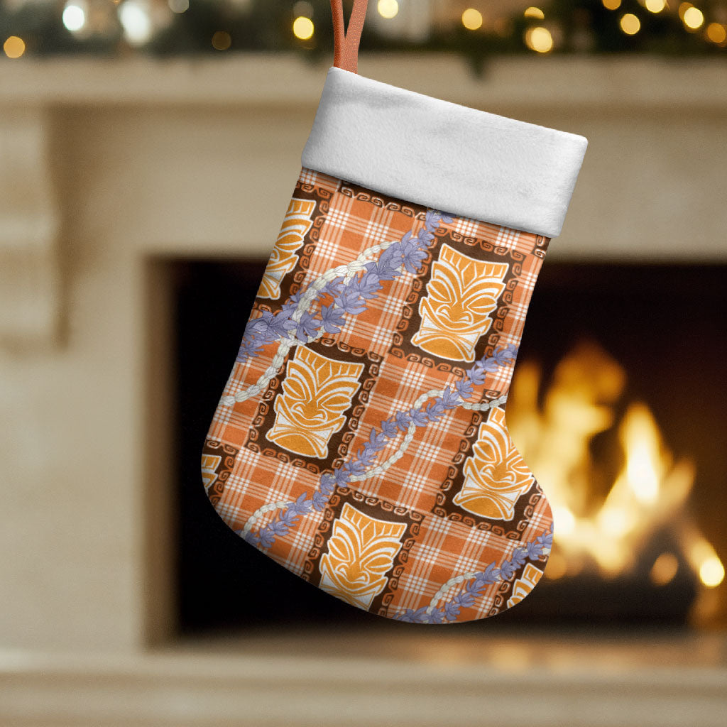 Aloha Hawaii Tiki Palaka Motifs Christmas Stocking Honohono Lei Orange Elegant Vibes LT14 Set of 2 Orange - Polynesian Pride