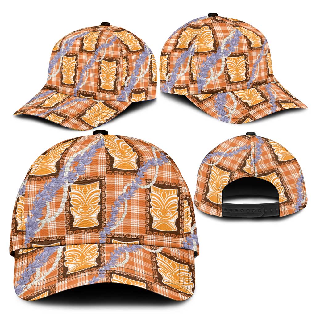 Aloha Hawaii Tiki Palaka Motifs Classic Cap Honohono Lei Orange Elegant Vibes LT14 - Polynesian Pride