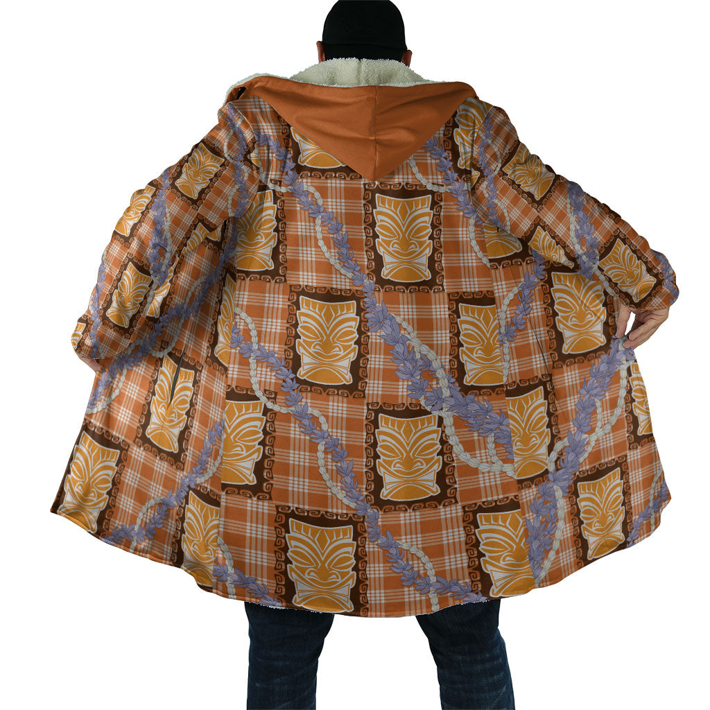 Aloha Hawaii Tiki Palaka Motifs Cloak Honohono Lei Orange Elegant Vibes