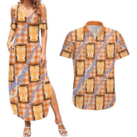 Aloha Hawaii Tiki Palaka Motifs Couples Matching Summer Maxi Dress and Hawaiian Shirt Honohono Lei Orange Elegant Vibes LT14 Orange - Polynesian Pride