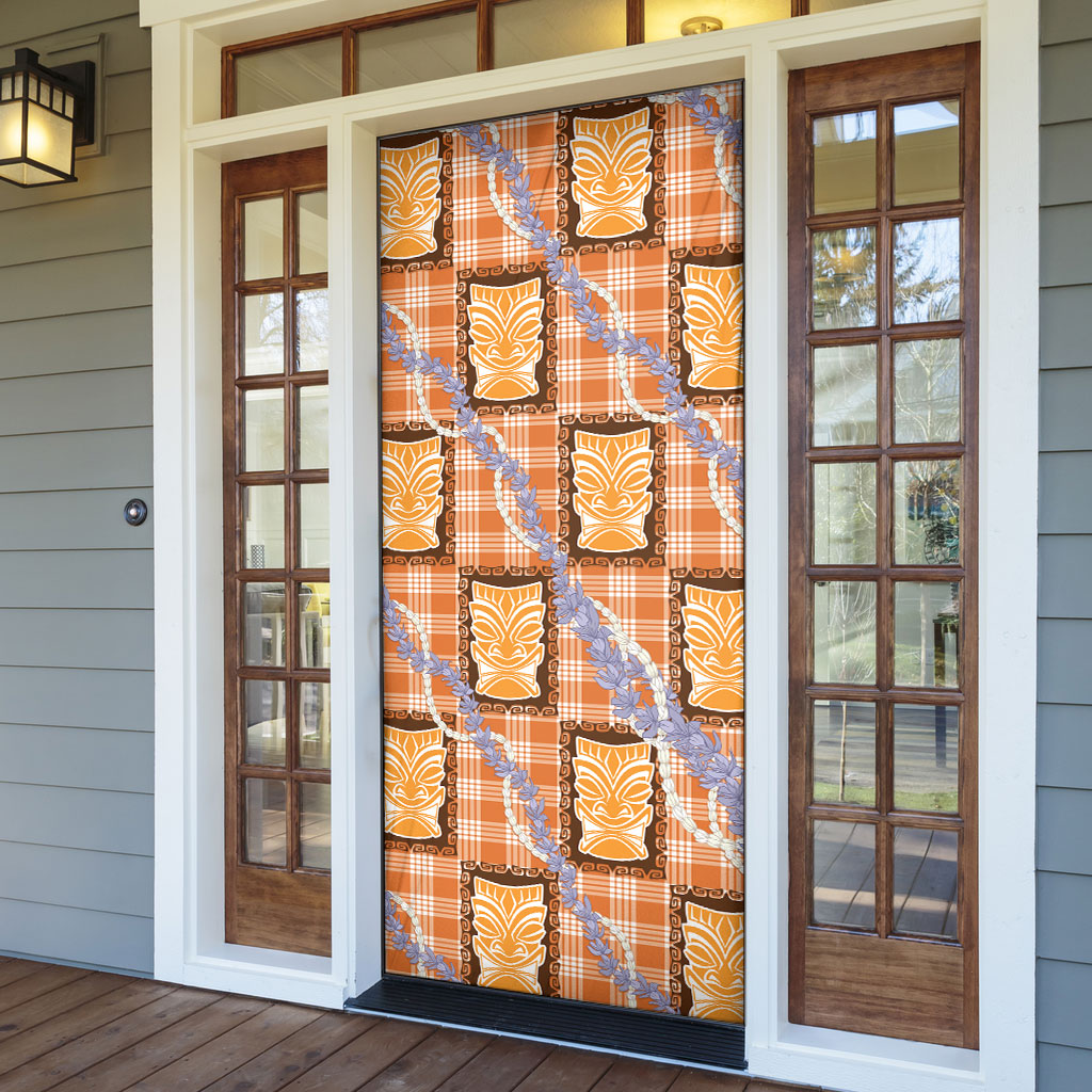 Aloha Hawaii Tiki Palaka Motifs Door Cover Honohono Lei Orange Elegant Vibes LT14 - Polynesian Pride