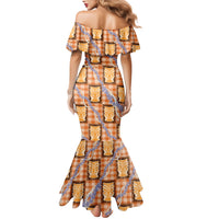 Aloha Hawaii Tiki Palaka Motifs Family Matching Mermaid Dress and Hawaiian Shirt Honohono Lei Orange Elegant Vibes LT14 - Polynesian Pride