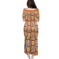 Aloha Hawaii Tiki Palaka Motifs Family Matching Puletasi and Hawaiian Shirt Honohono Lei Orange Elegant Vibes LT14 - Polynesian Pride