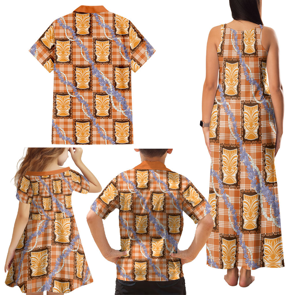 Aloha Hawaii Tiki Palaka Motifs Family Matching Tank Maxi Dress and Hawaiian Shirt Honohono Lei Orange Elegant Vibes LT14 - Polynesian Pride
