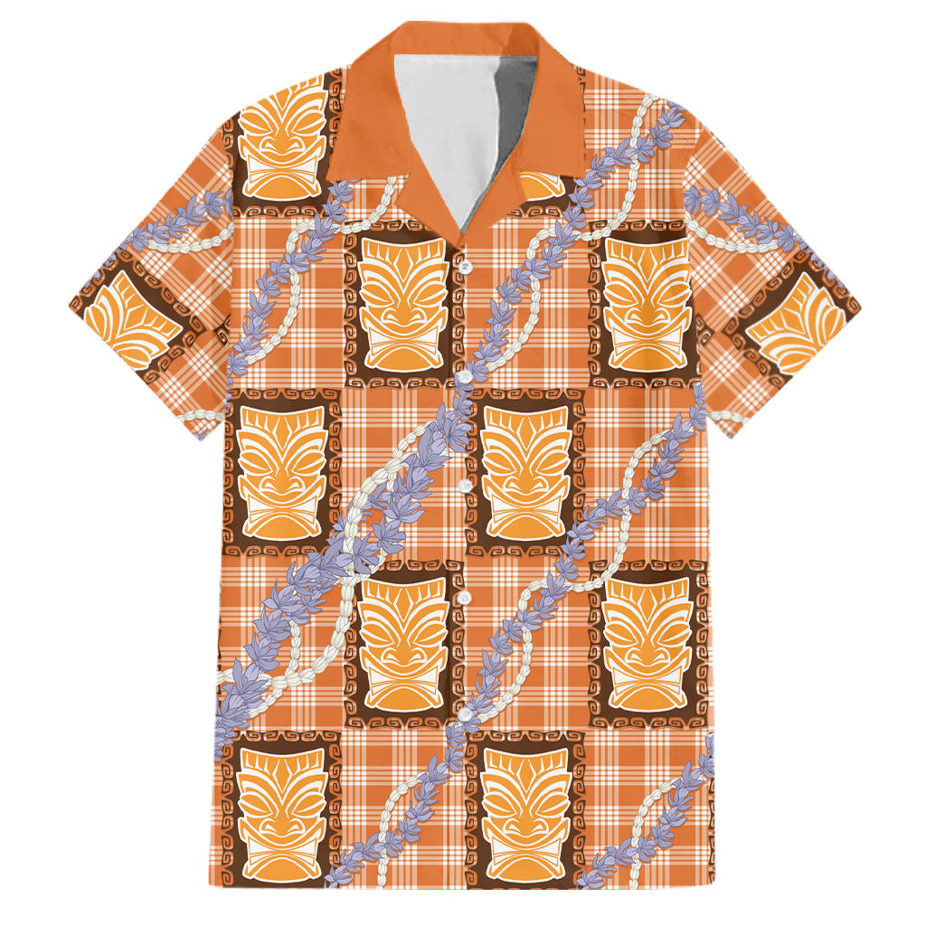 Aloha Hawaii Tiki Palaka Motifs Family Matching Tank Maxi Dress and Hawaiian Shirt Honohono Lei Orange Elegant Vibes LT14 Dad's Shirt - Short Sleeve Orange - Polynesian Pride