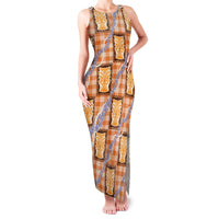 Aloha Hawaii Tiki Palaka Motifs Family Matching Tank Maxi Dress and Hawaiian Shirt Honohono Lei Orange Elegant Vibes LT14 Mom's Dress Orange - Polynesian Pride