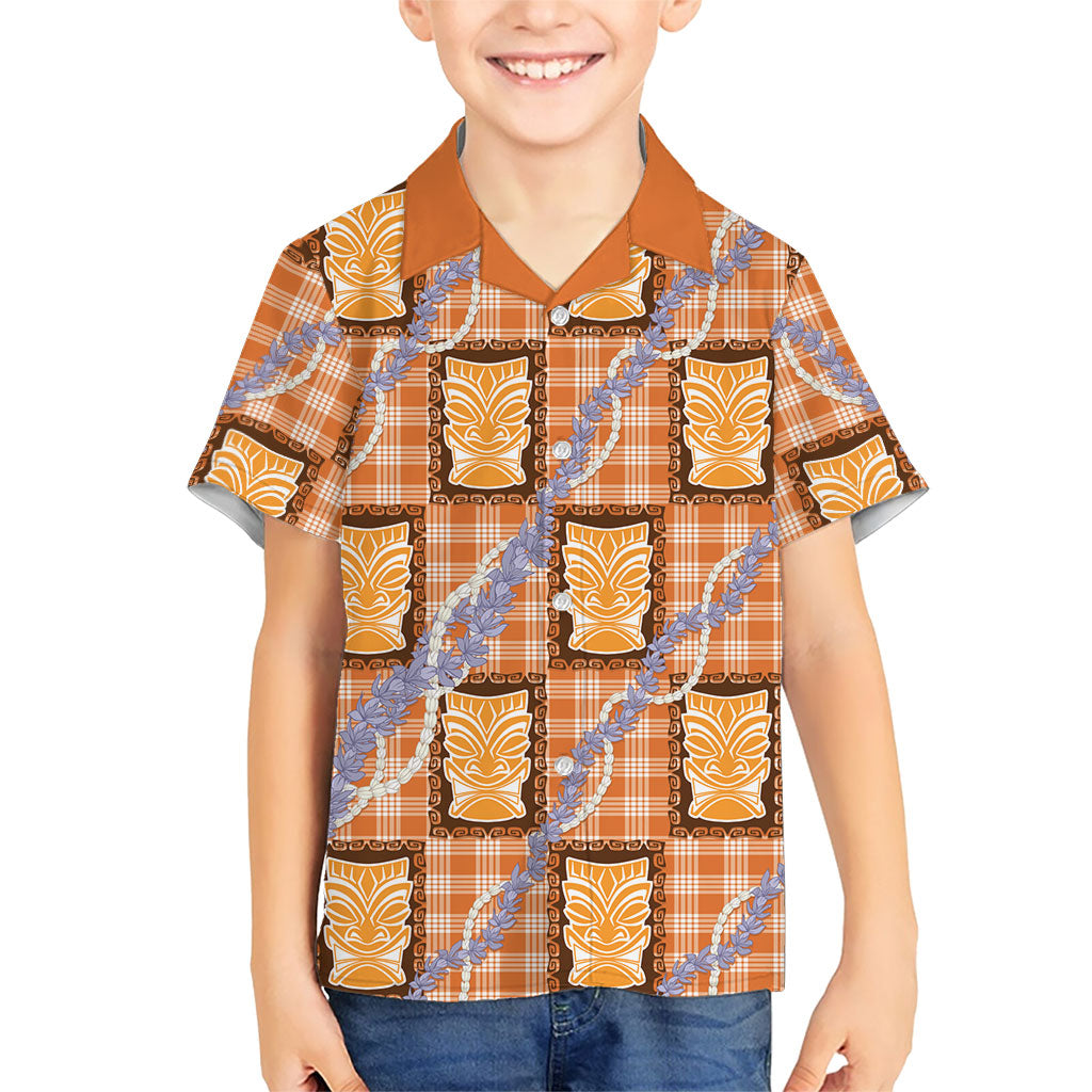 Aloha Hawaii Tiki Palaka Motifs Family Matching Tank Maxi Dress and Hawaiian Shirt Honohono Lei Orange Elegant Vibes LT14 Son's Shirt Orange - Polynesian Pride