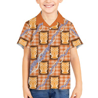 Aloha Hawaii Tiki Palaka Motifs Family Matching Tank Maxi Dress and Hawaiian Shirt Honohono Lei Orange Elegant Vibes LT14 Son's Shirt Orange - Polynesian Pride