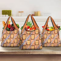 Aloha Hawaii Tiki Palaka Motifs Grocery Bag Honohono Lei Orange Elegant Vibes