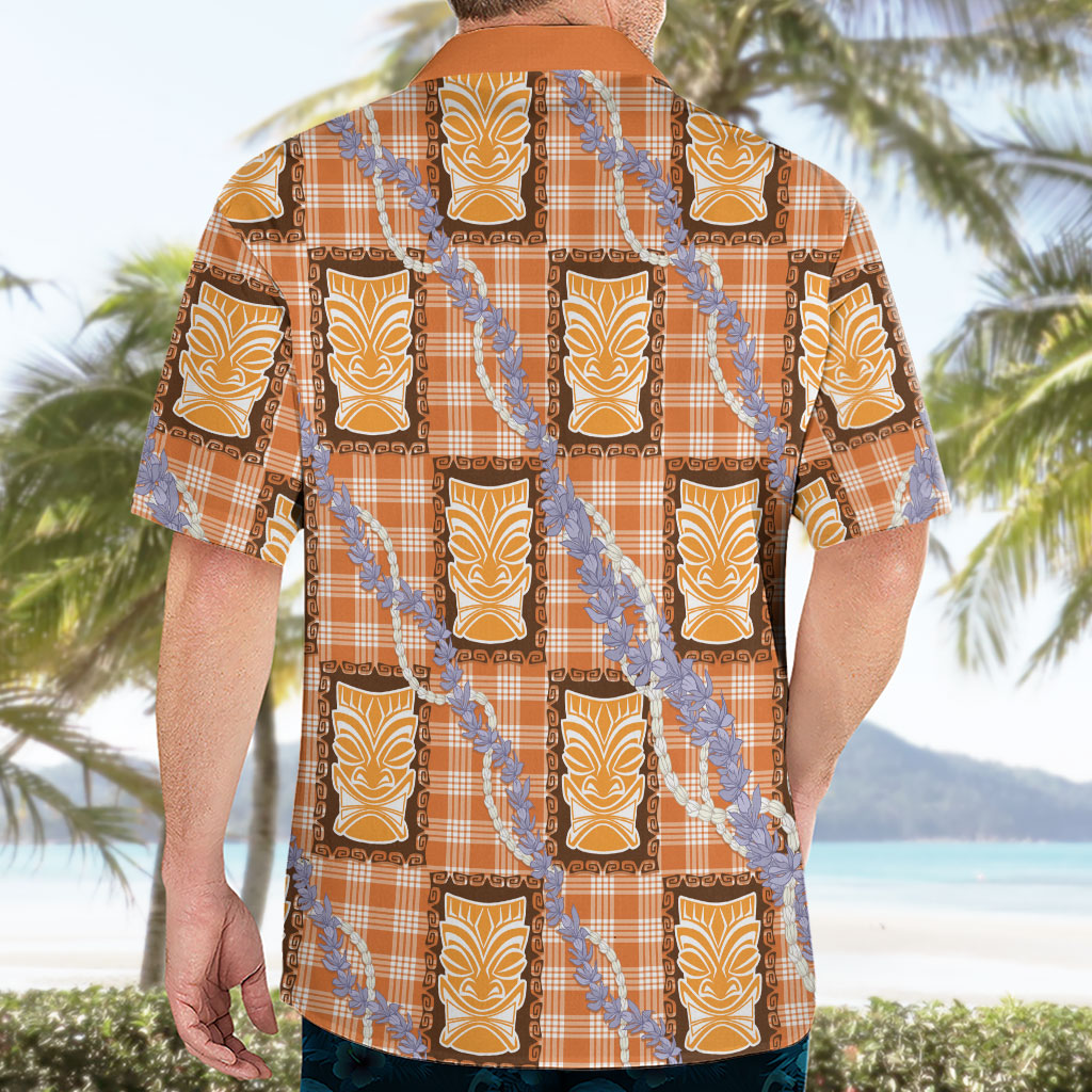 Aloha Hawaii Tiki Palaka Motifs Hawaiian Shirt Honohono Lei Orange Elegant Vibes