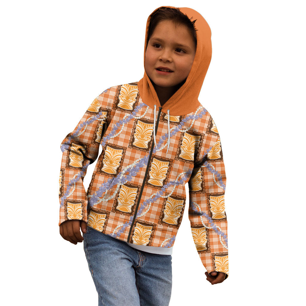 Aloha Hawaii Tiki Palaka Motifs Kid Hoodie Honohono Lei Orange Elegant Vibes LT14 - Polynesian Pride