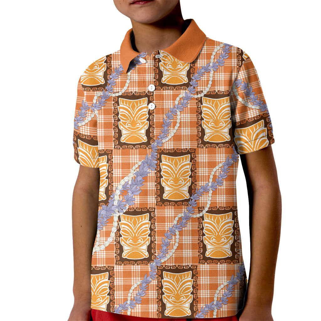 Aloha Hawaii Tiki Palaka Motifs Kid Polo Shirt Honohono Lei Orange Elegant Vibes LT14 Kid Orange - Polynesian Pride