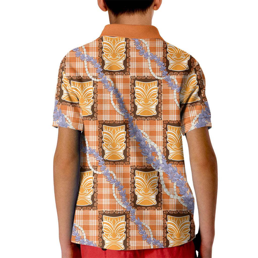 Aloha Hawaii Tiki Palaka Motifs Kid Polo Shirt Honohono Lei Orange Elegant Vibes LT14 - Polynesian Pride